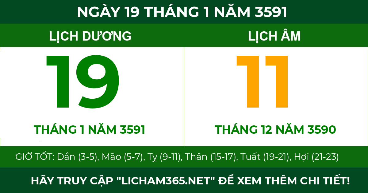 lịch âm ngày 19 tháng 1 năm 3591