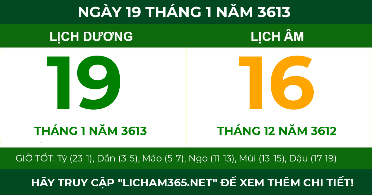 lịch âm ngày 19 tháng 1 năm 3613
