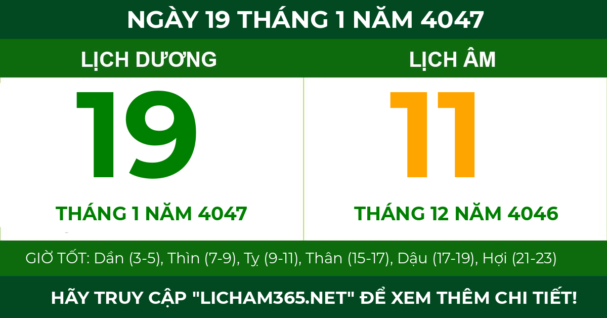 lịch âm ngày 19 tháng 1 năm 4047