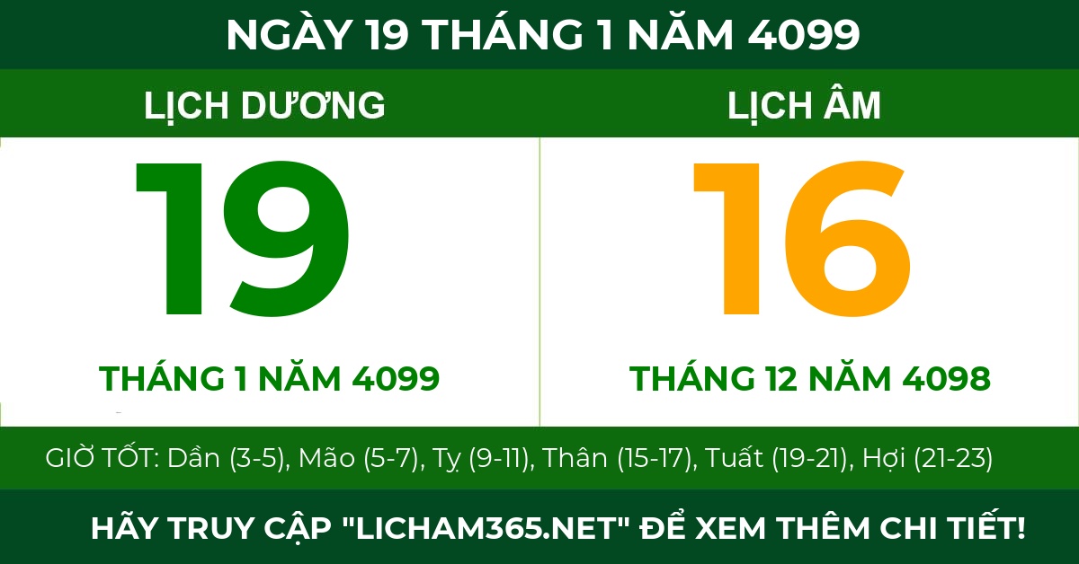 lịch âm ngày 19 tháng 1 năm 4099
