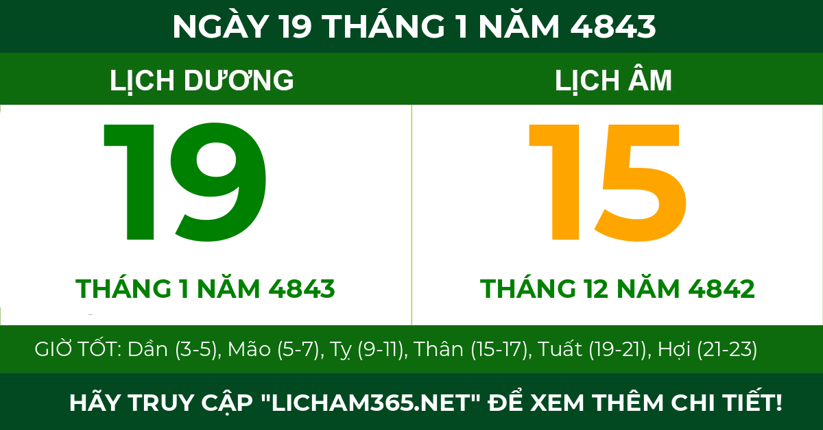 lịch âm ngày 19 tháng 1 năm 4843
