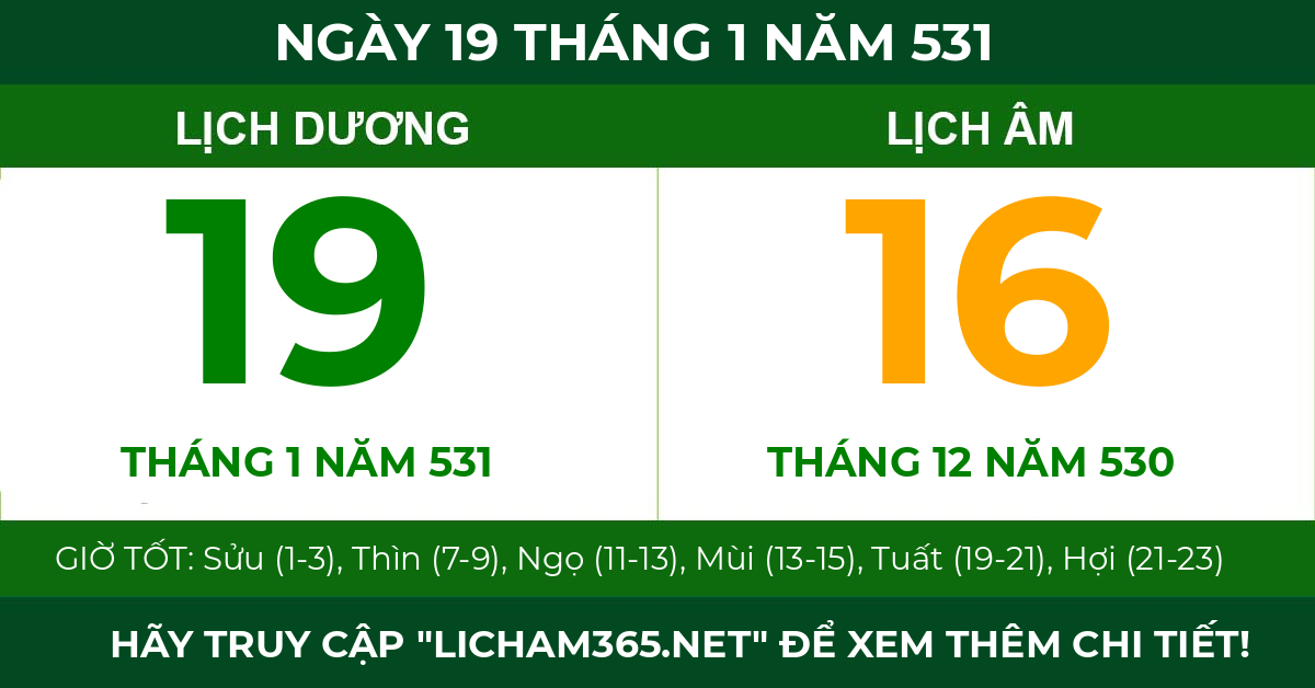 lịch âm ngày 19 tháng 1 năm 531