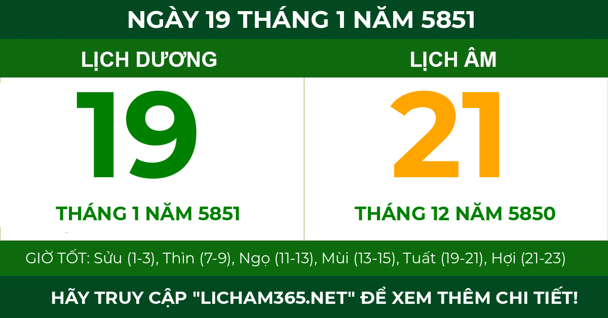 lịch âm ngày 19 tháng 1 năm 5851