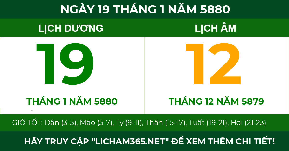 lịch âm ngày 19 tháng 1 năm 5880