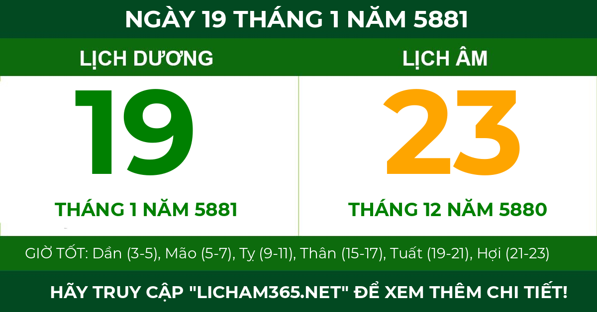 lịch âm ngày 19 tháng 1 năm 5881
