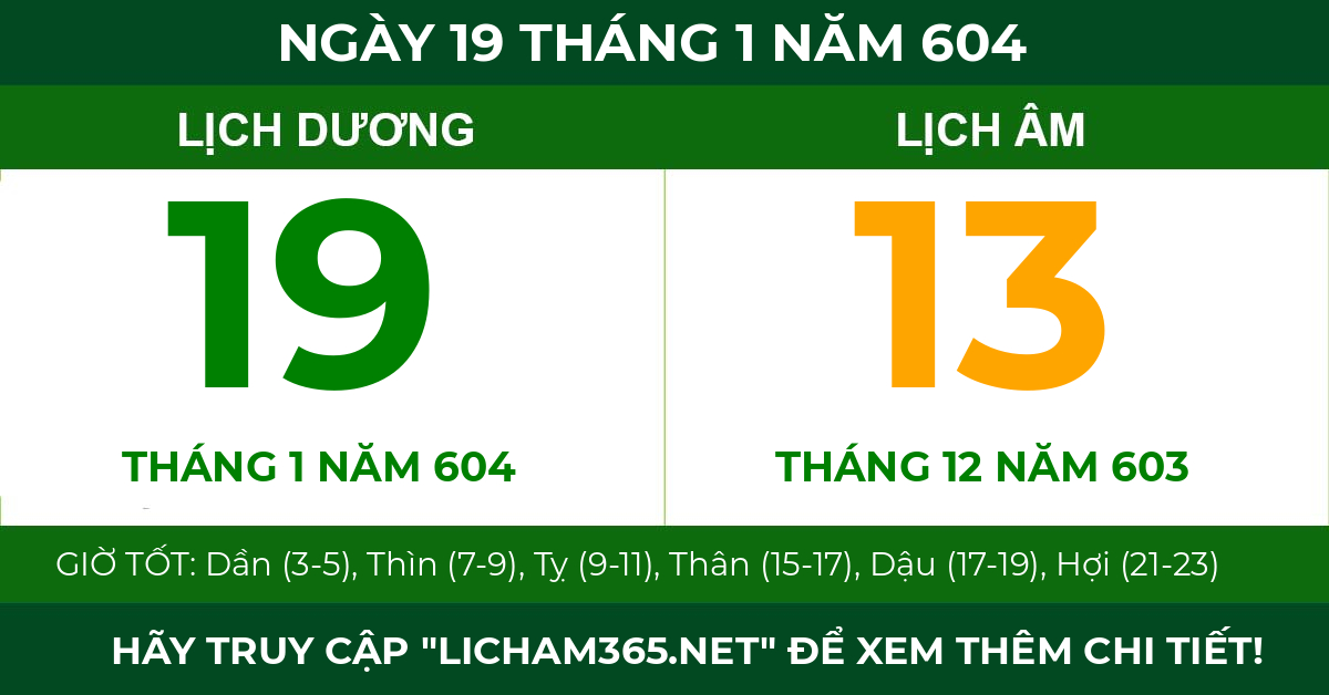 lịch âm ngày 19 tháng 1 năm 604
