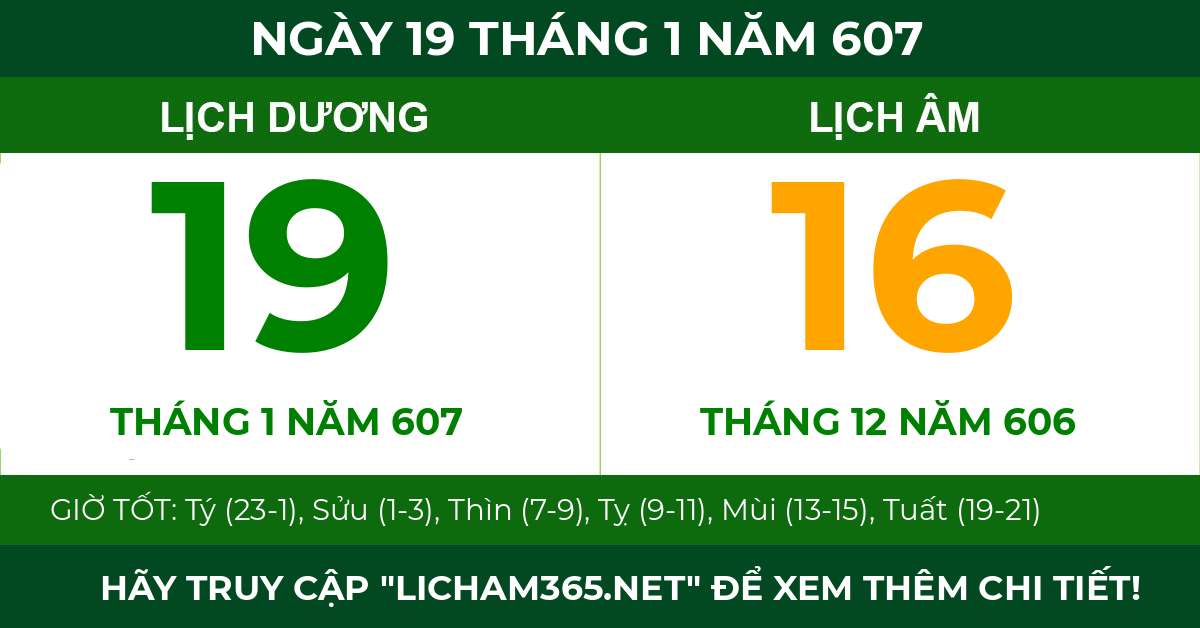 lịch âm ngày 19 tháng 1 năm 607