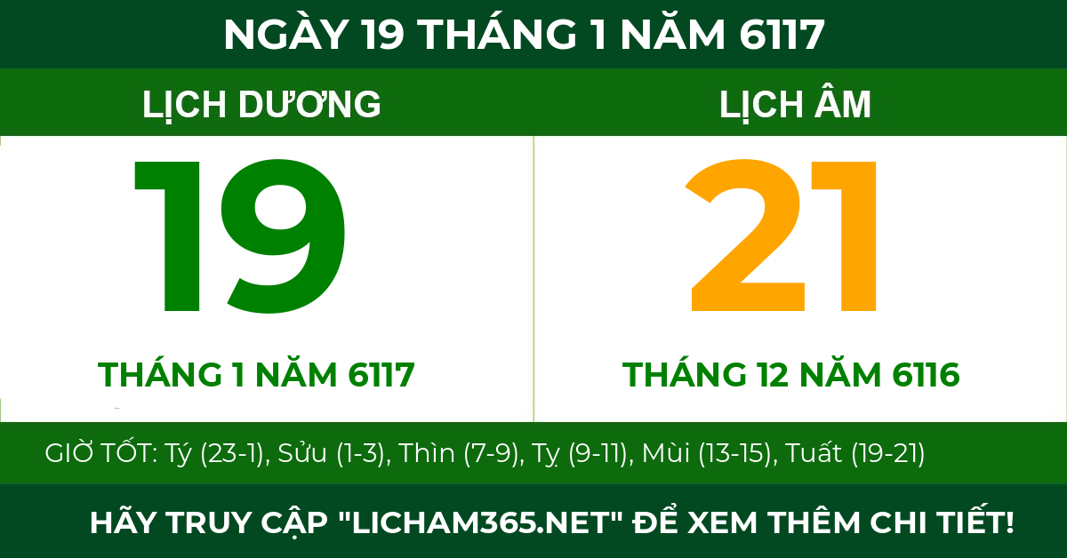 lịch âm ngày 19 tháng 1 năm 6117