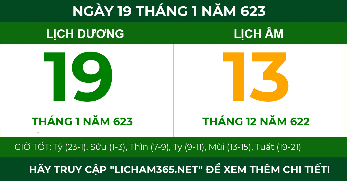 lịch âm ngày 19 tháng 1 năm 623