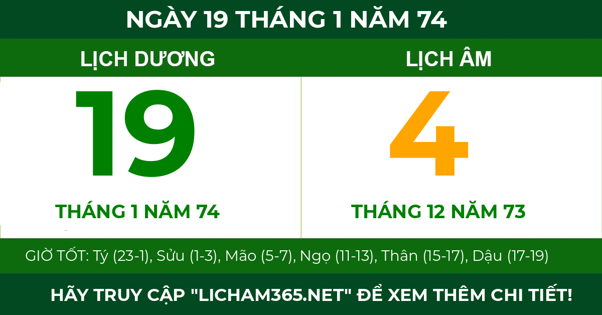 lịch âm ngày 19 tháng 1 năm 74