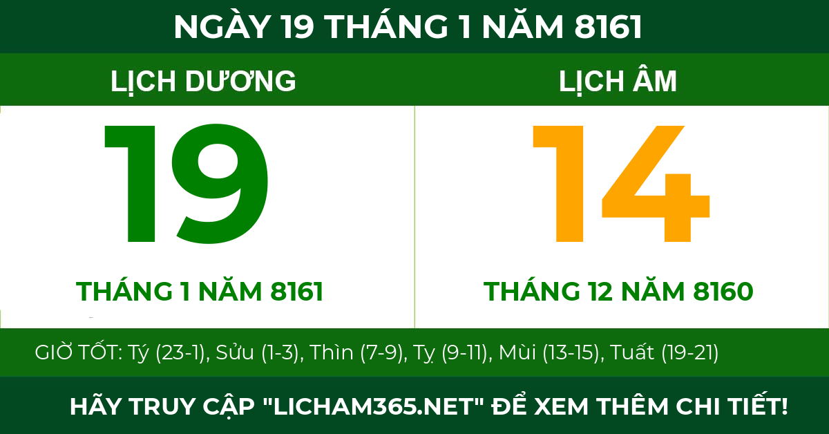 lịch âm ngày 19 tháng 1 năm 8161