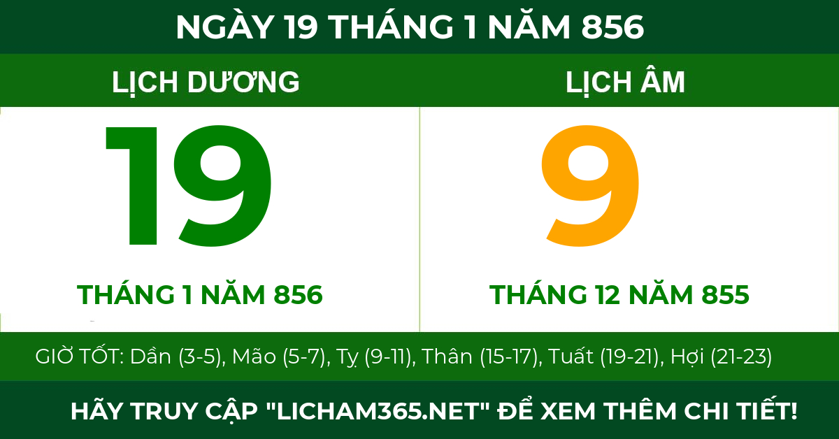 lịch âm ngày 19 tháng 1 năm 856