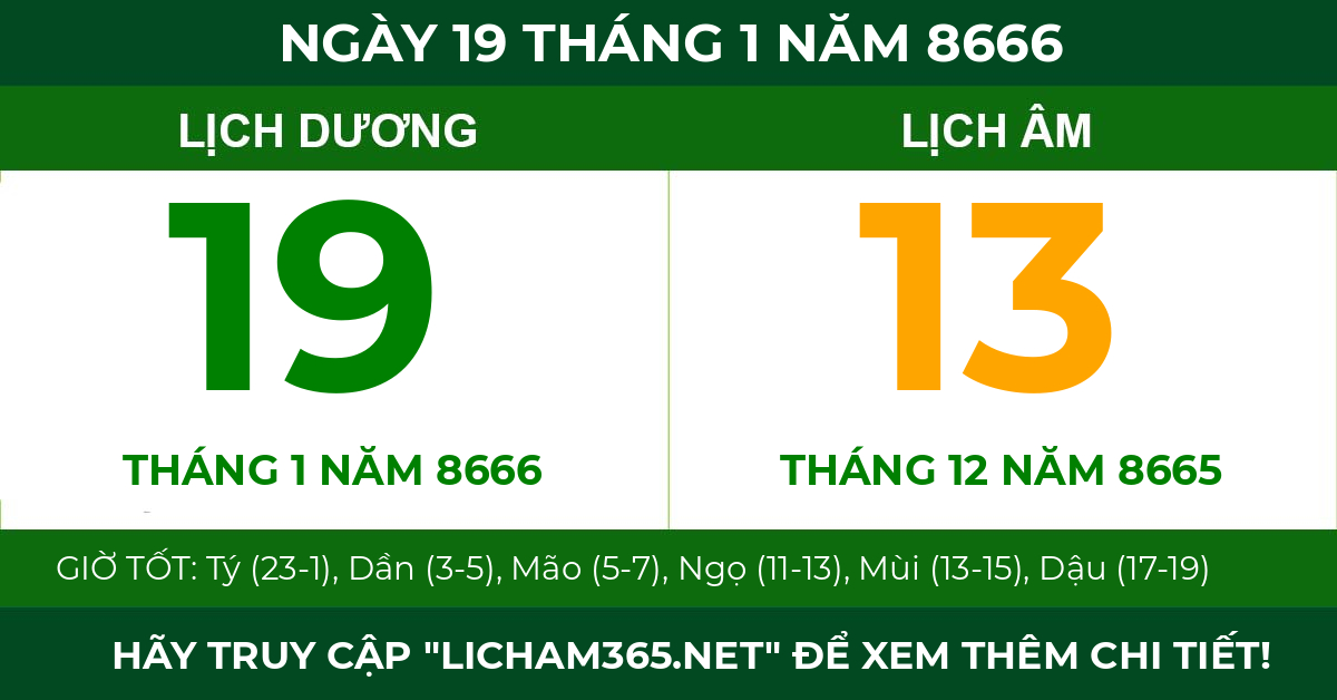lịch âm ngày 19 tháng 1 năm 8666