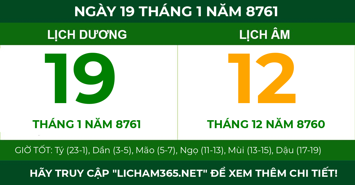 lịch âm ngày 19 tháng 1 năm 8761