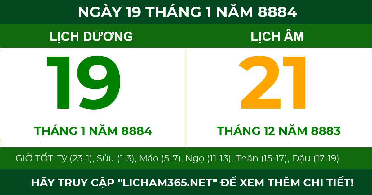 lịch âm ngày 19 tháng 1 năm 8884