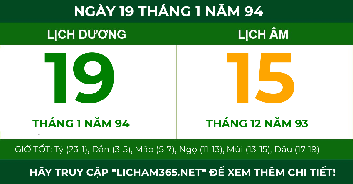 lịch âm ngày 19 tháng 1 năm 94