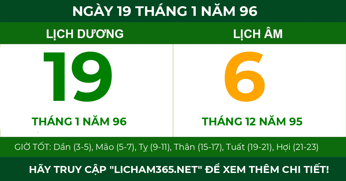 lịch âm ngày 19 tháng 1 năm 96