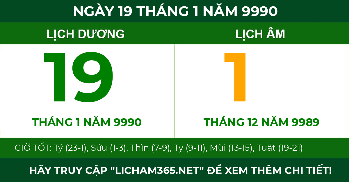 lịch âm ngày 19 tháng 1 năm 9990