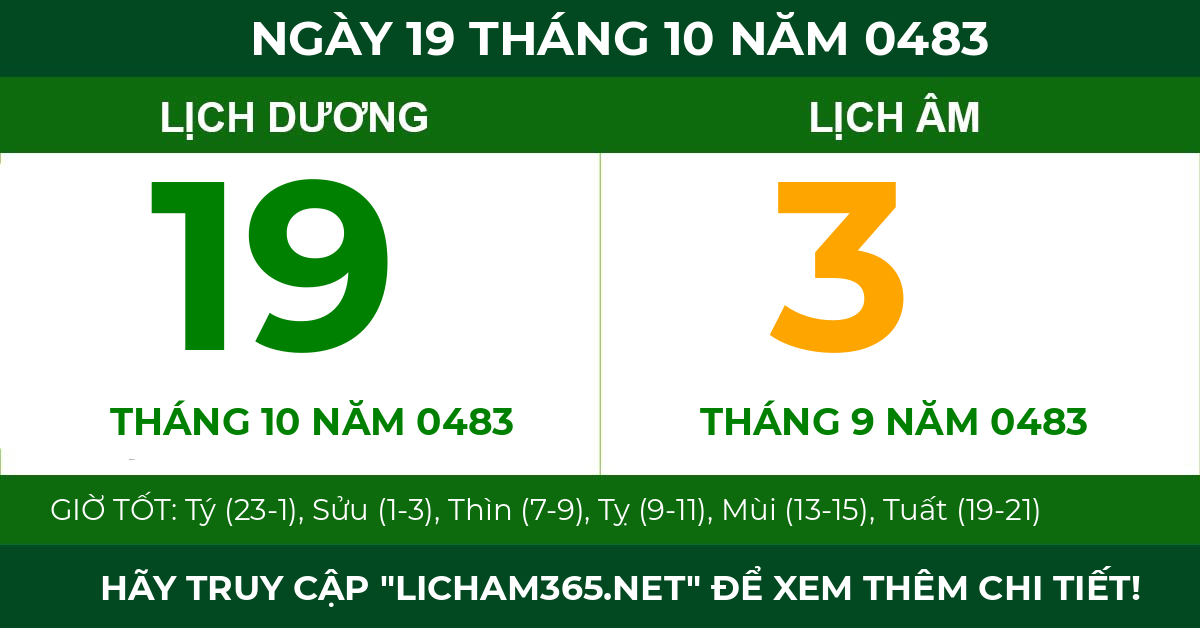 lịch âm ngày 19 tháng 10 năm 0483