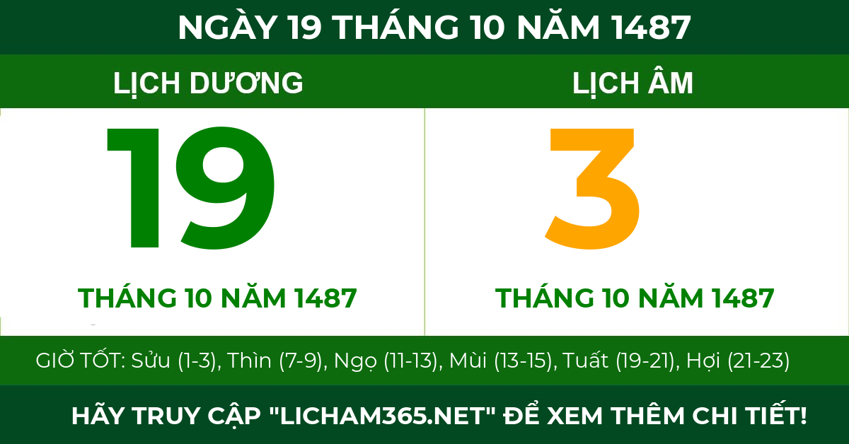 lịch âm ngày 19 tháng 10 năm 1487