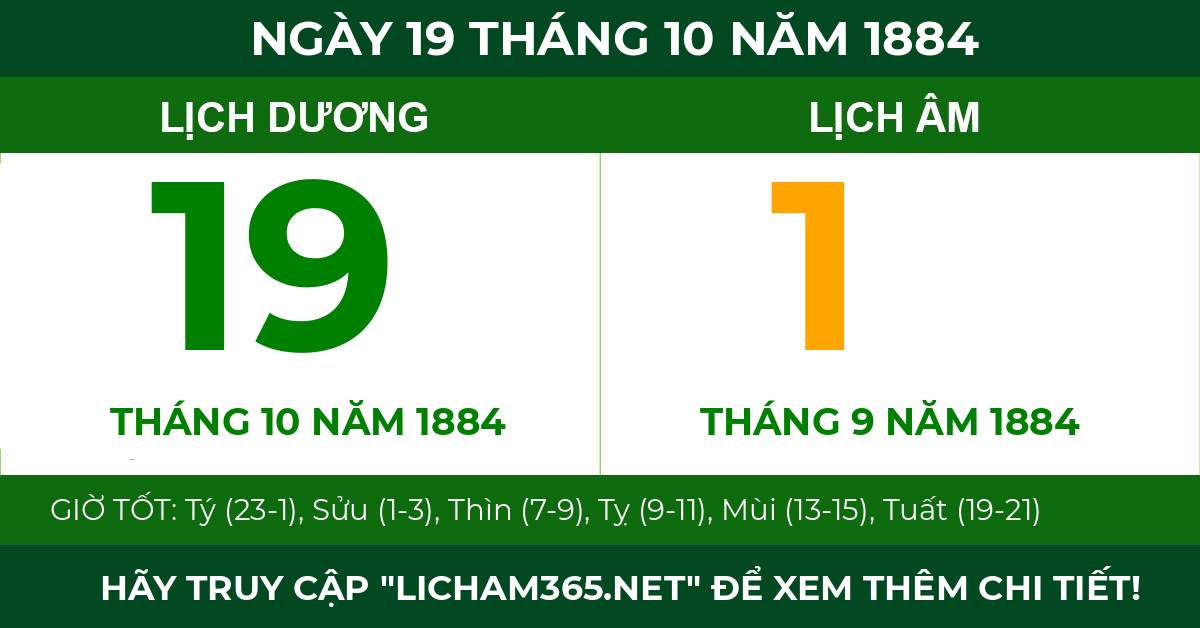 lịch âm ngày 19 tháng 10 năm 1884