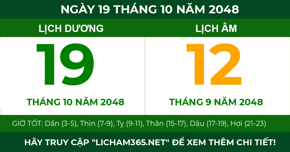 lịch âm ngày 19 tháng 10 năm 2048