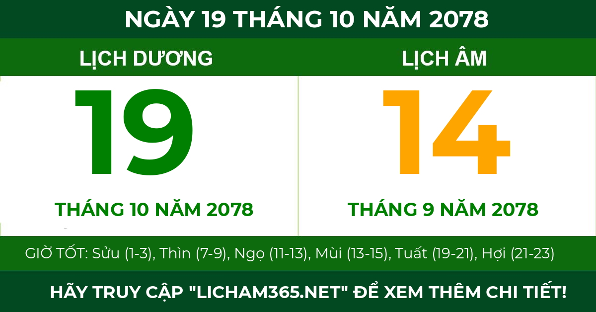 lịch âm ngày 19 tháng 10 năm 2078
