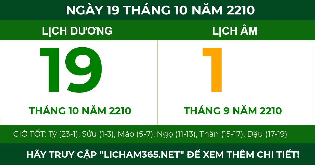 lịch âm ngày 19 tháng 10 năm 2210