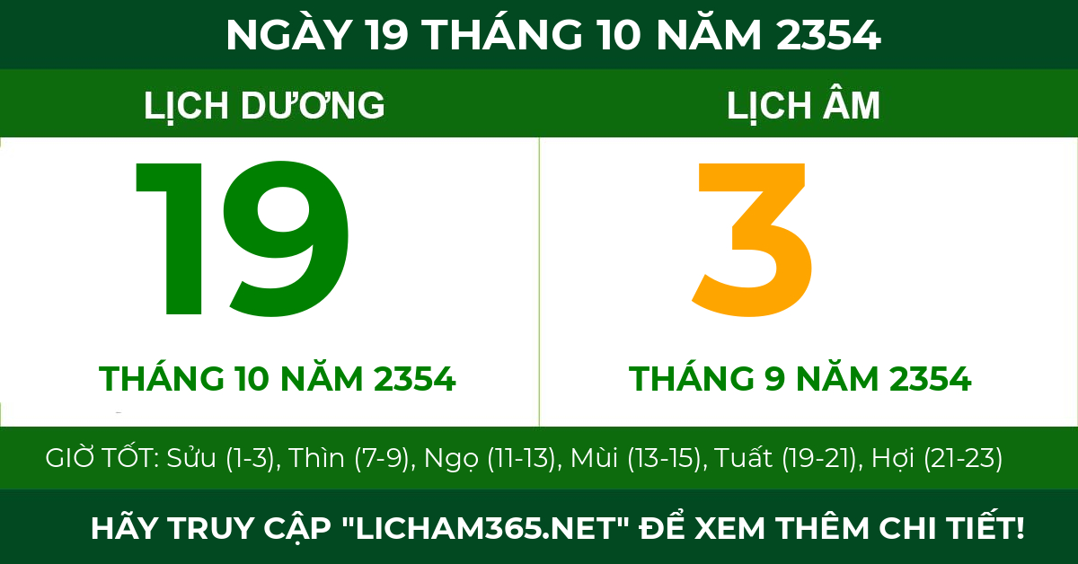lịch âm ngày 19 tháng 10 năm 2354