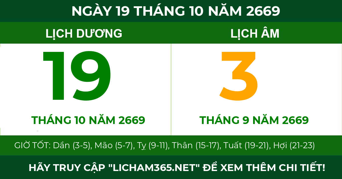 lịch âm ngày 19 tháng 10 năm 2669
