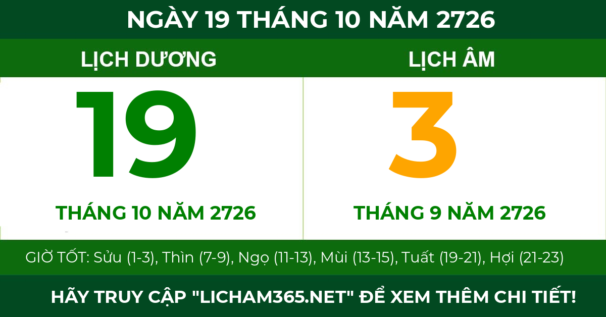 lịch âm ngày 19 tháng 10 năm 2726