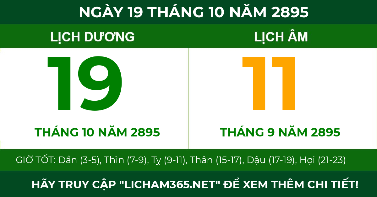 lịch âm ngày 19 tháng 10 năm 2895