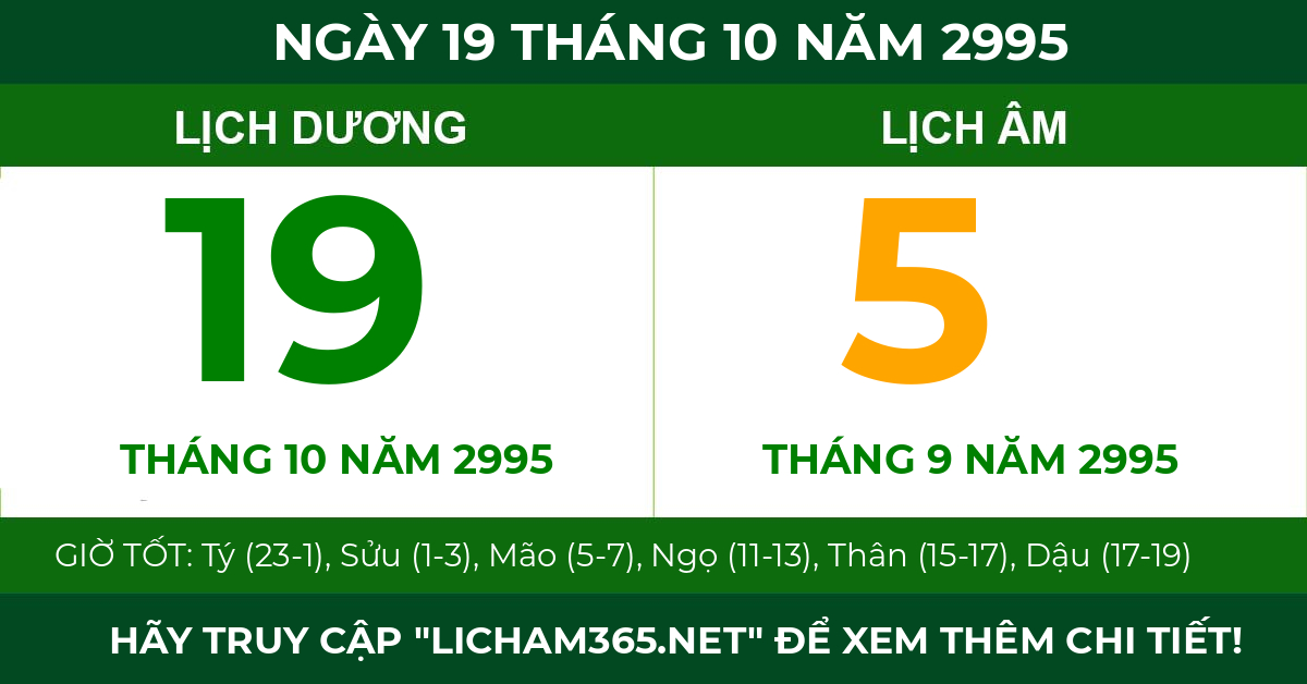 lịch âm ngày 19 tháng 10 năm 2995