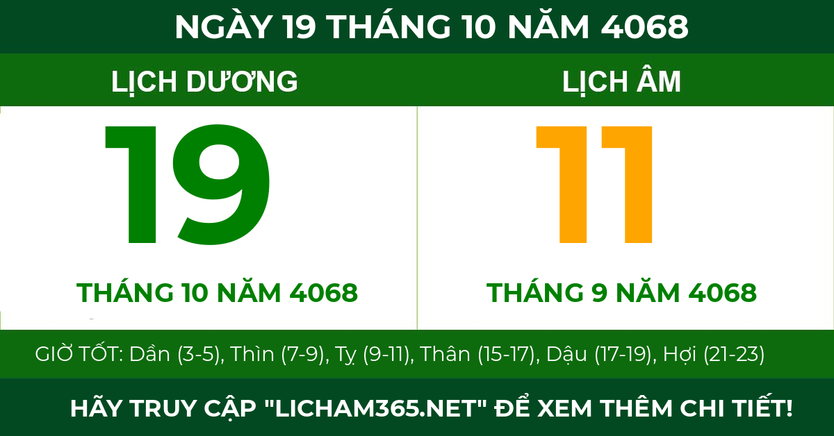 lịch âm ngày 19 tháng 10 năm 4068