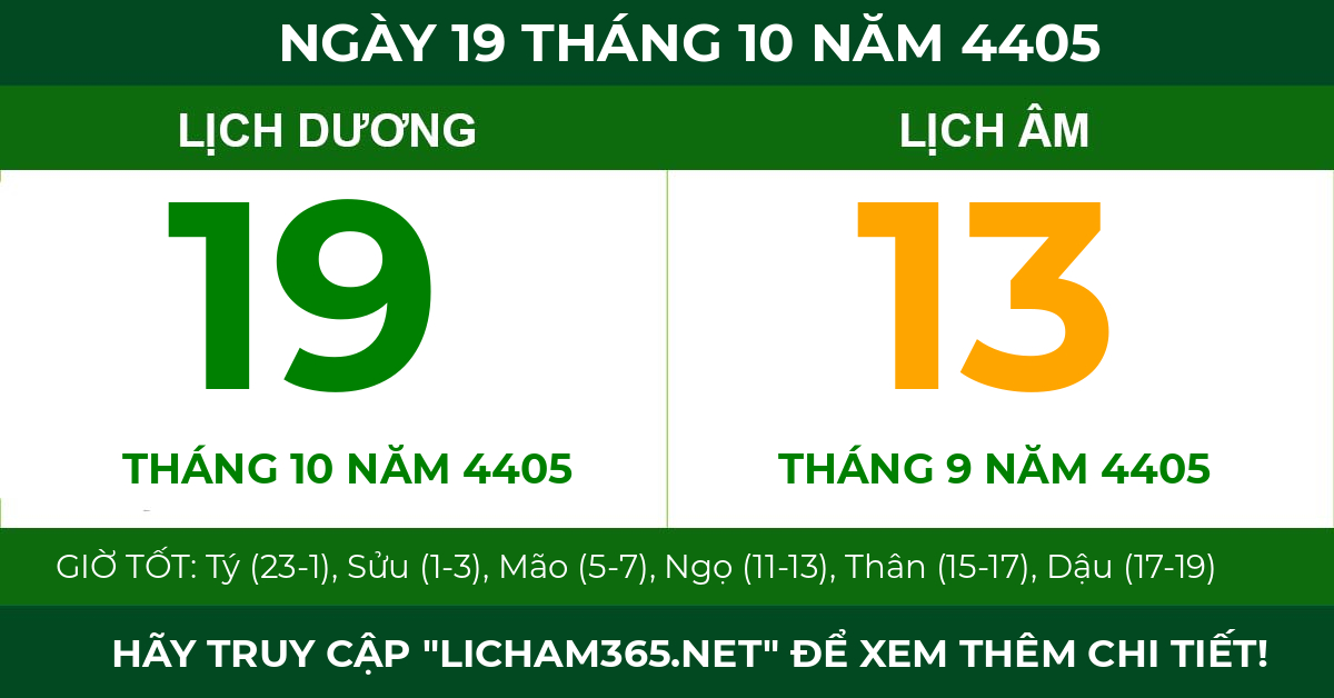 lịch âm ngày 19 tháng 10 năm 4405