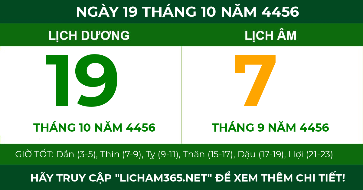 lịch âm ngày 19 tháng 10 năm 4456