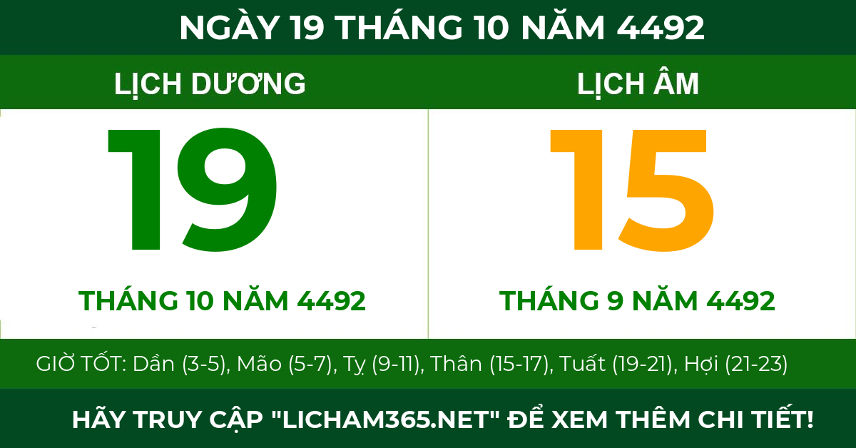 lịch âm ngày 19 tháng 10 năm 4492