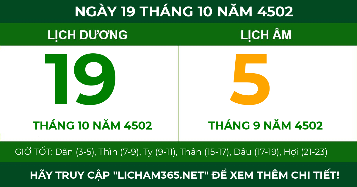 lịch âm ngày 19 tháng 10 năm 4502