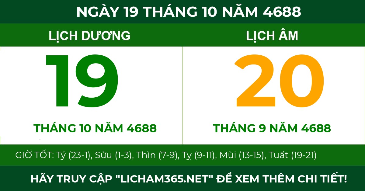 lịch âm ngày 19 tháng 10 năm 4688
