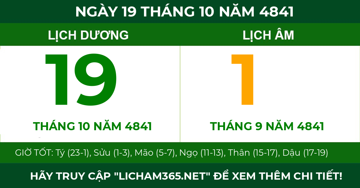lịch âm ngày 19 tháng 10 năm 4841