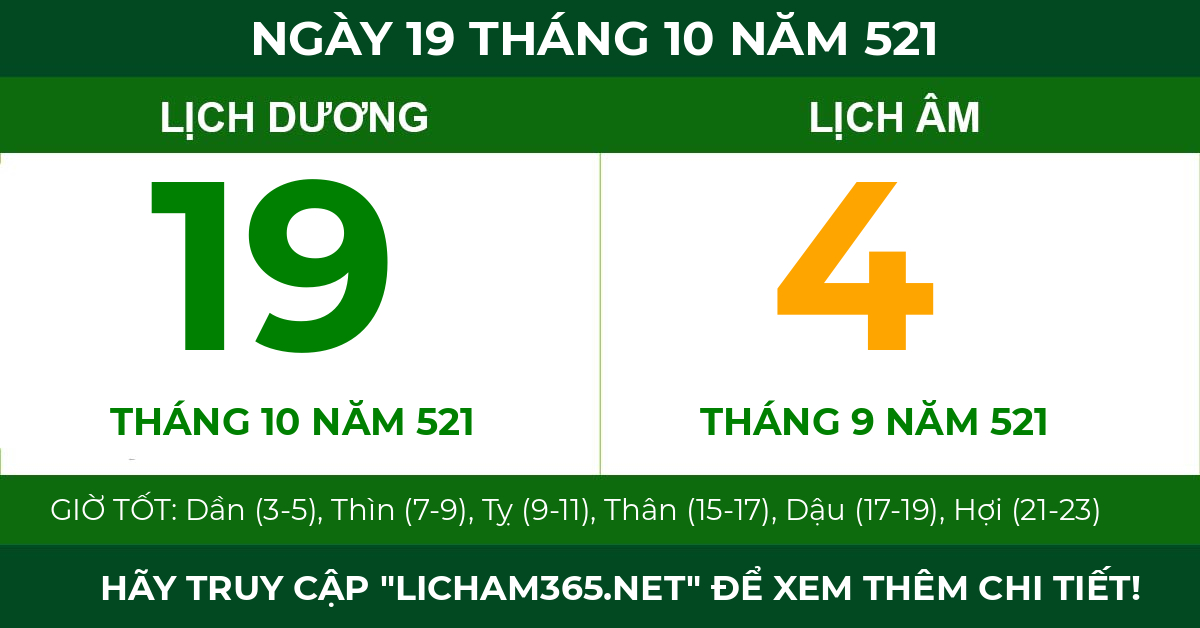 lịch âm ngày 19 tháng 10 năm 521