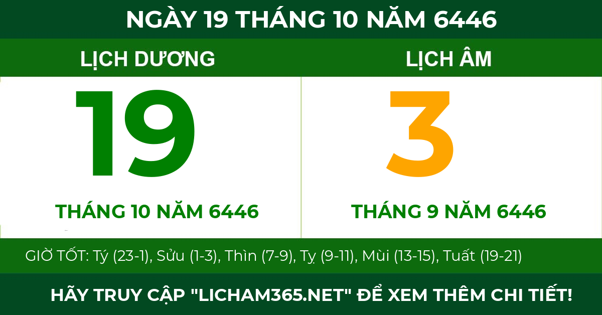 lịch âm ngày 19 tháng 10 năm 6446