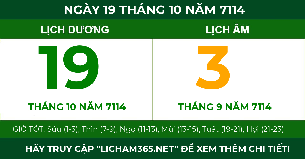 lịch âm ngày 19 tháng 10 năm 7114