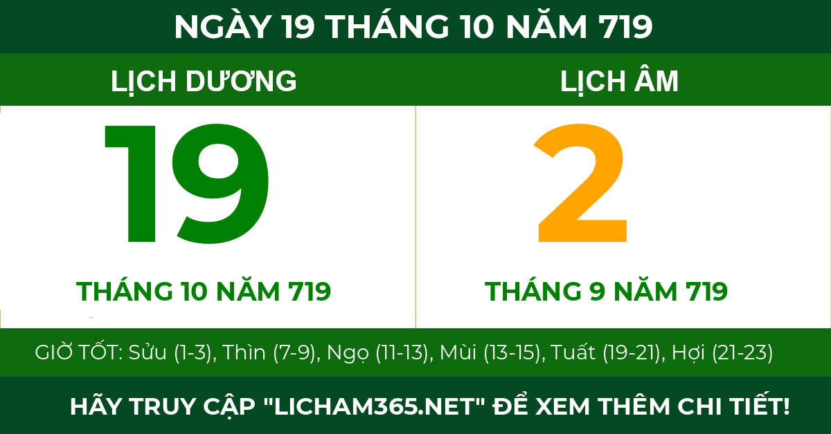 lịch âm ngày 19 tháng 10 năm 719