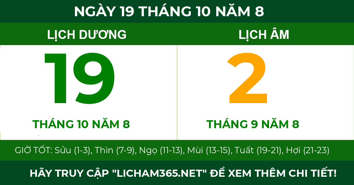 lịch âm ngày 19 tháng 10 năm 8