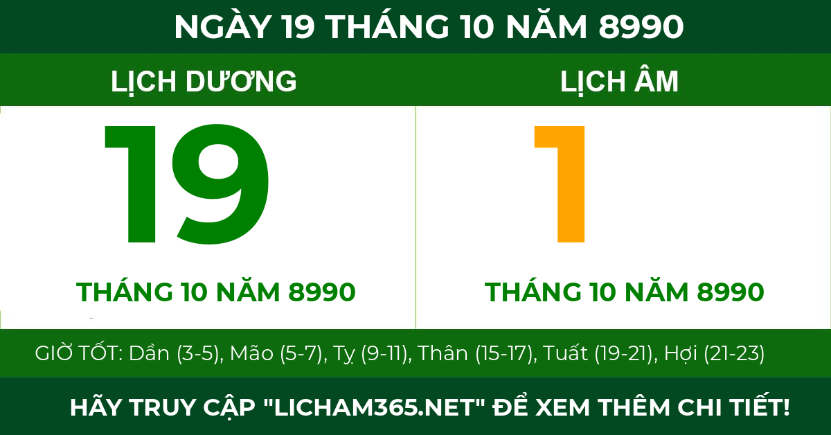 lịch âm ngày 19 tháng 10 năm 8990