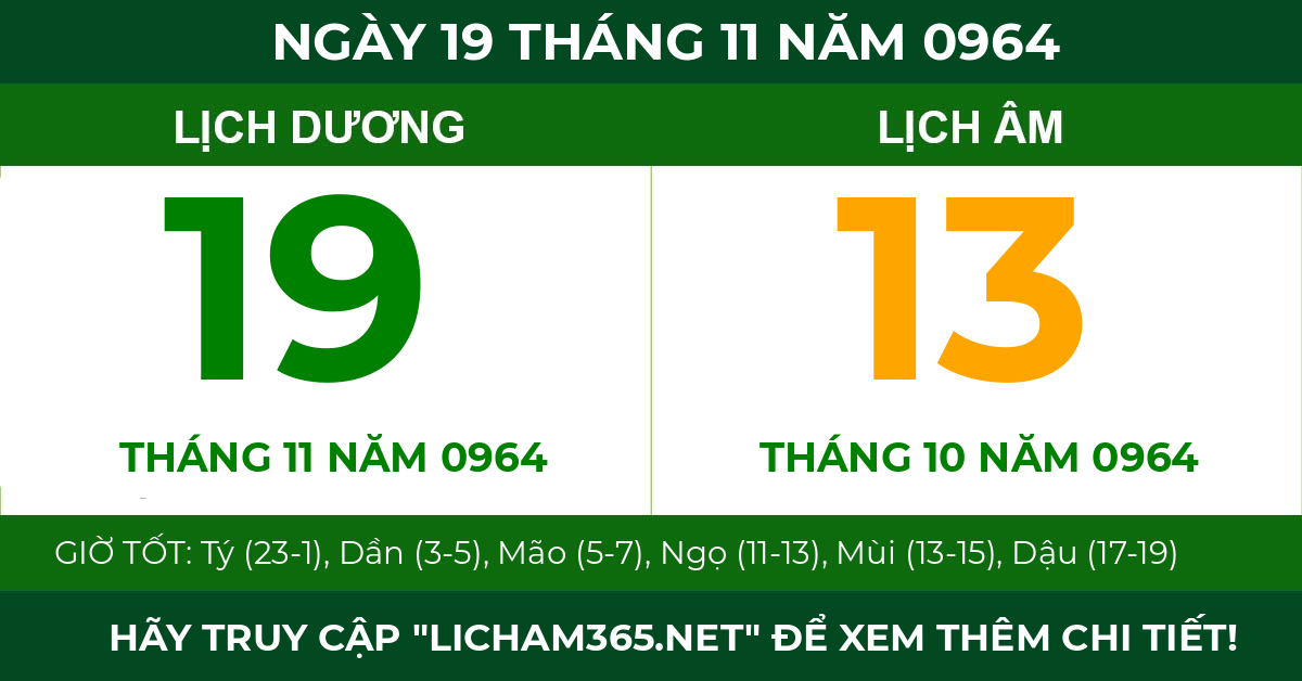 lịch âm ngày 19 tháng 11 năm 0964