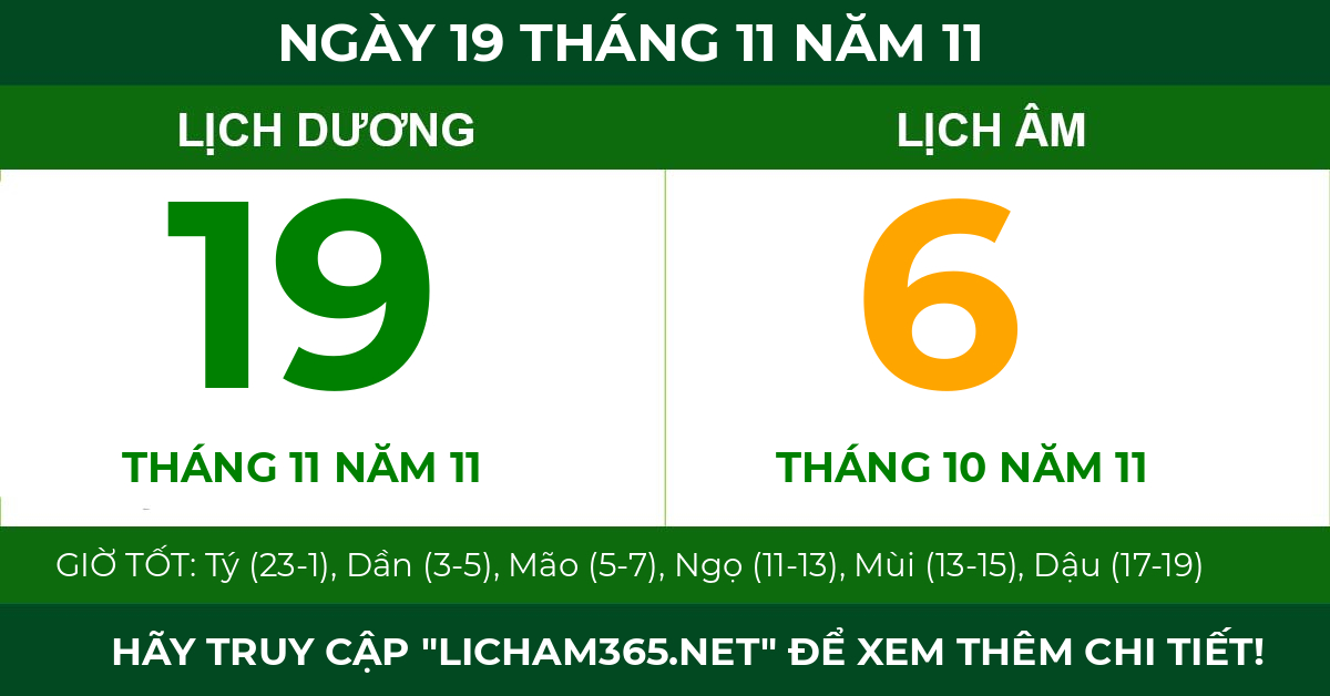 lịch âm ngày 19 tháng 11 năm 11