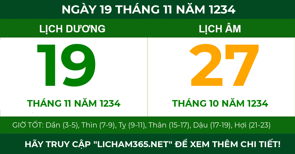 lịch âm ngày 19 tháng 11 năm 1234
