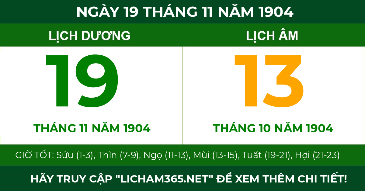 lịch âm ngày 19 tháng 11 năm 1904